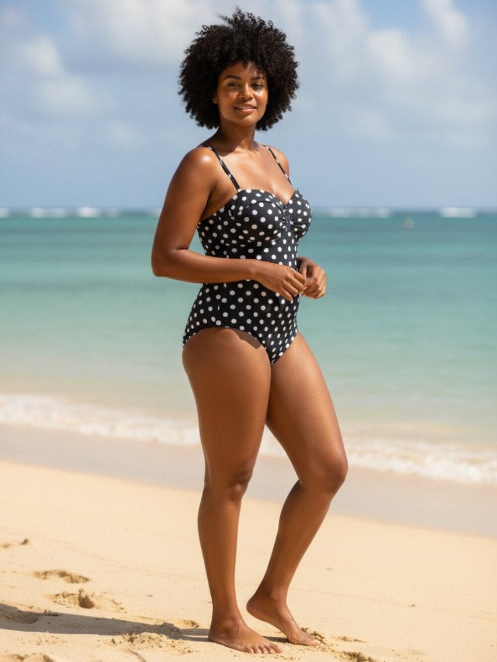 Shade & Shore One Piece Swimsuit - Black/White Polka - Size 24